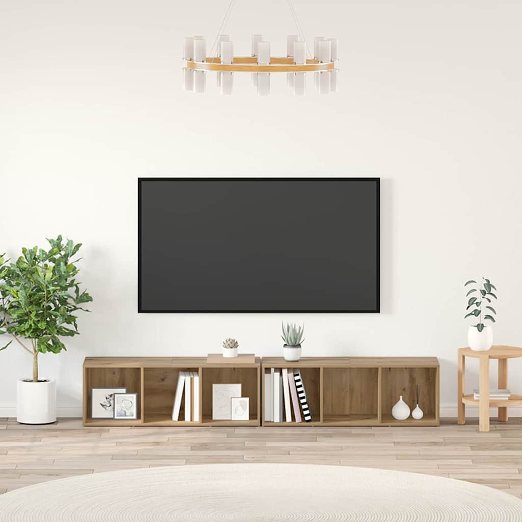 Set mobile TV 2 pz-Set di 2 Credenza per TV Rovere artigianale 37 x 35 x 107cm