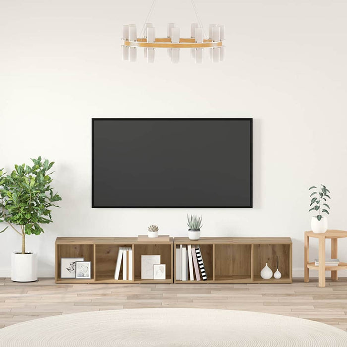 Set mobile TV 2 pz-Set di 2 Credenza per TV Rovere artigianale 37 x 35 x 107cm