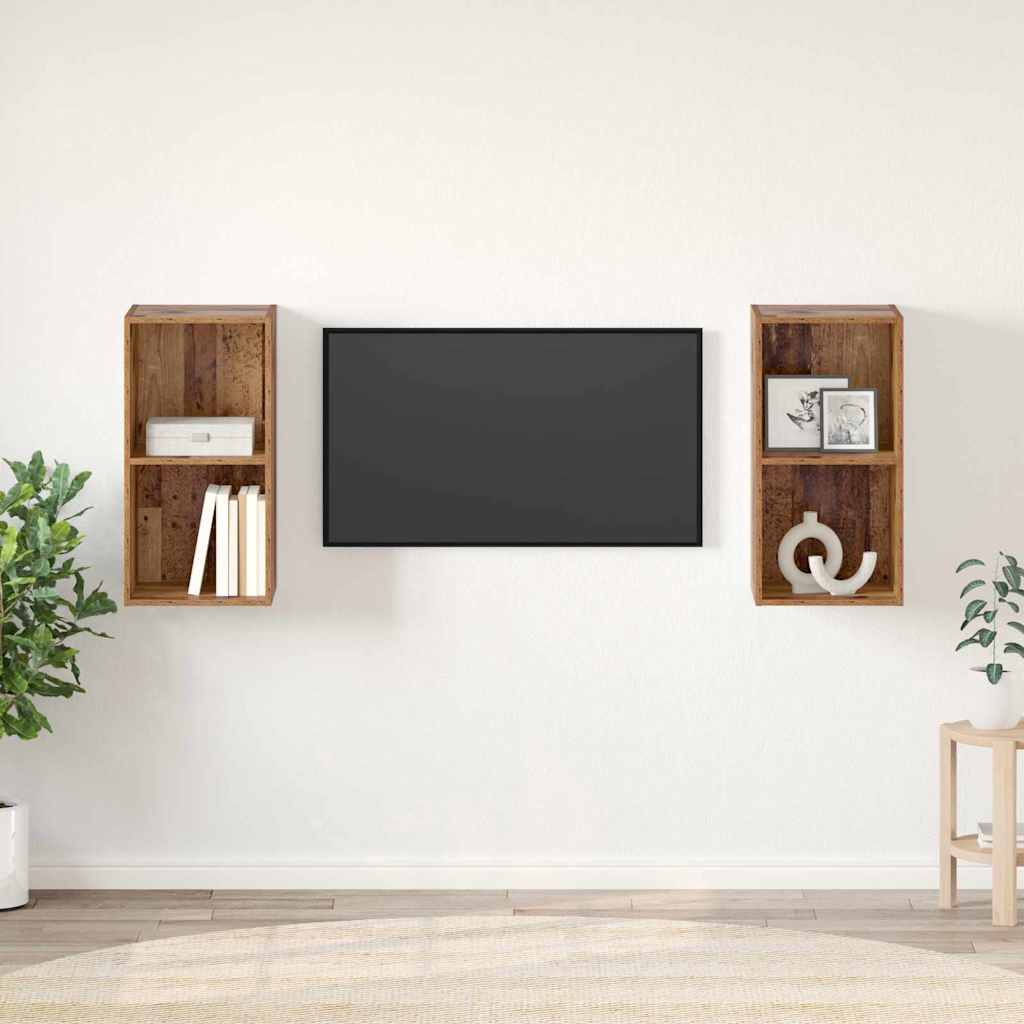 Set mobile TV 2 pz-Set di 2 Credenza per TV Legno vecchio 37 x 37 x 72 cm