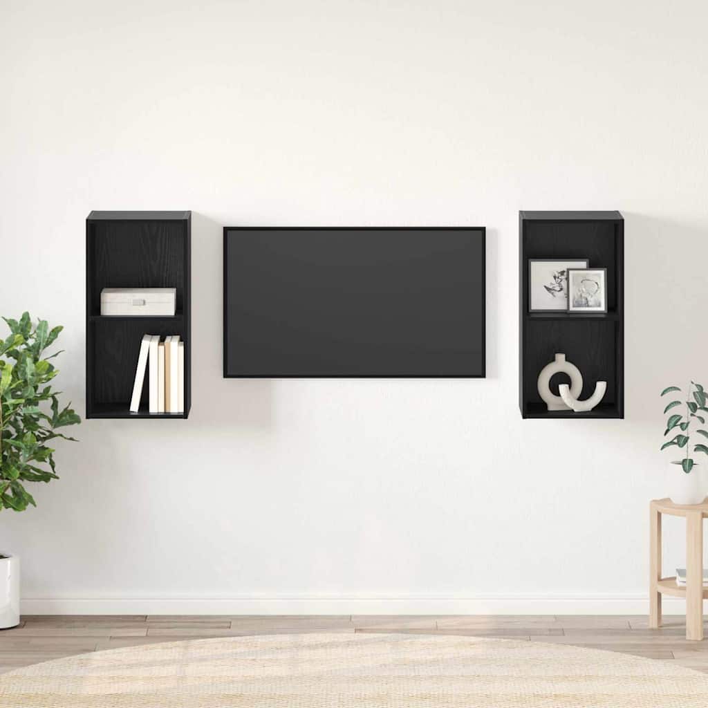 Set mobile TV 2 pz-Set di 2 Credenza per TV Rovere Nero 37 x 37 x 72 cm