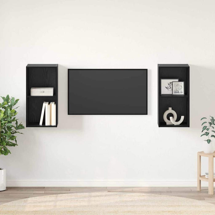 Set mobile TV 2 pz-Set di 2 Credenza per TV Rovere Nero 37 x 37 x 72 cm