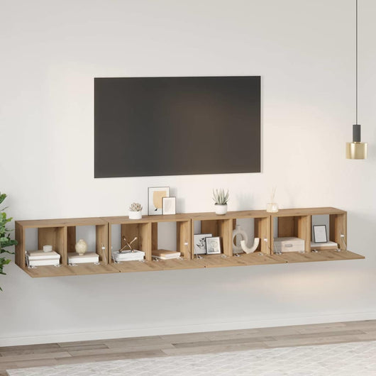 Set mobile TV 4 pz-Set di 4 Credenza per TV Rovere artigianale 60 x 30 x 30 cm