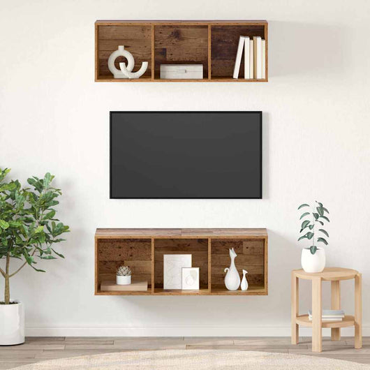 Set mobile TV 2 pz-Set di 2 Credenza per TV Legno vecchio 37 x 37 x 107 cm