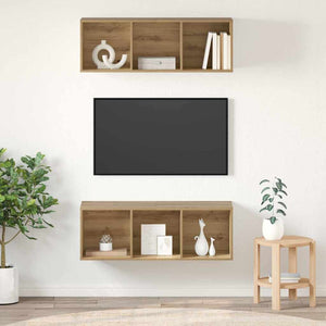 Set mobile TV 2 pz-Set di 2 Credenza per TV Rovere artigianale 37 x 37 x 107 cm