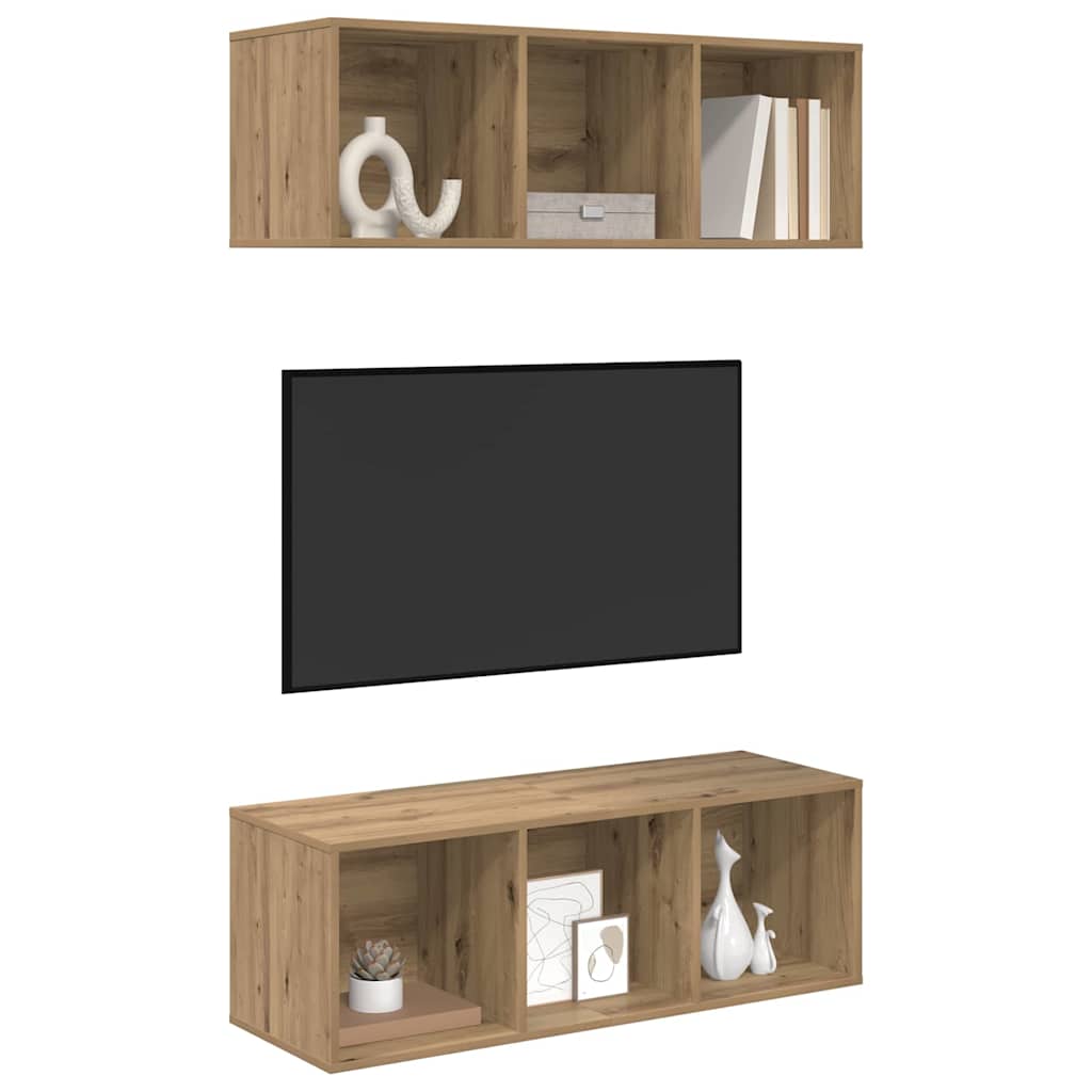 Set mobile TV 2 pz-Set di 2 Credenza per TV Rovere artigianale 37 x 37 x 107 cm