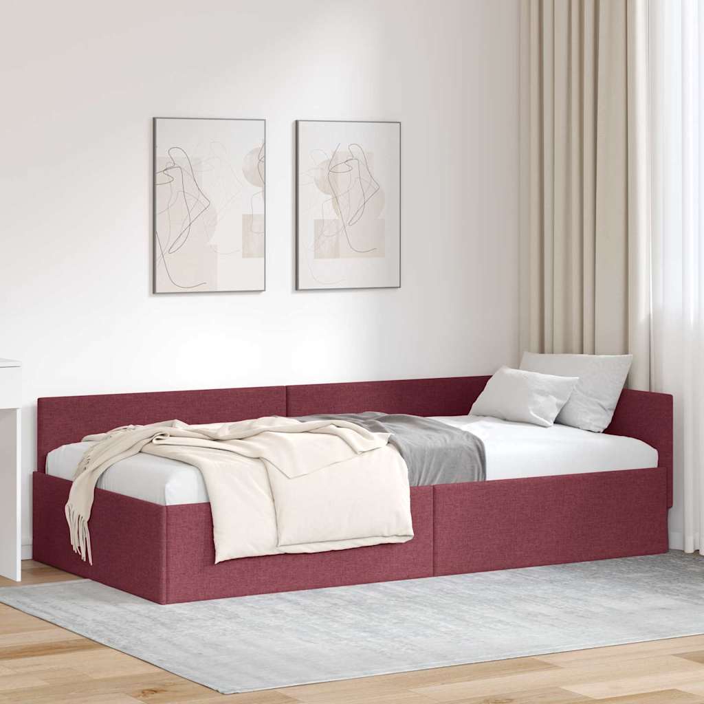 vidaXL Cornice del letto ad angolo con testiera Rosso vino 90 x 190 cm
