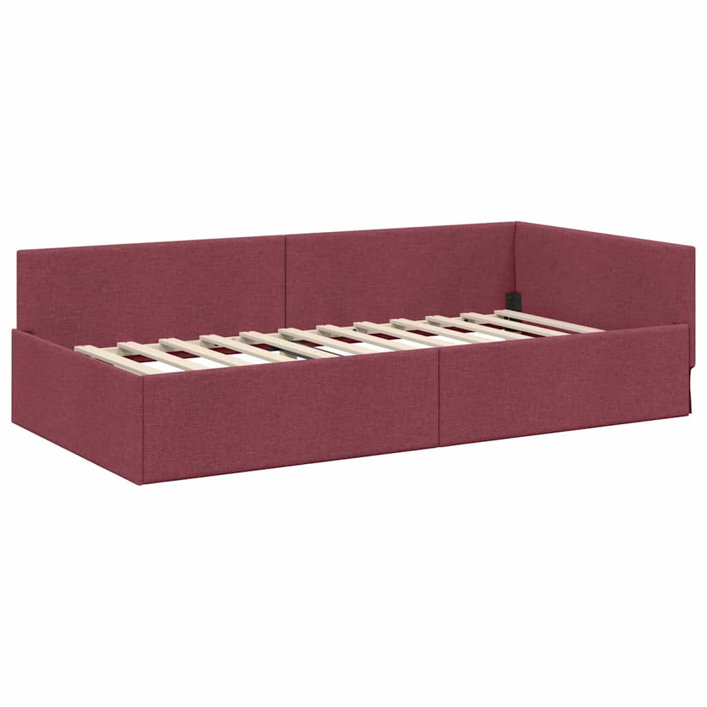 vidaXL Cornice del letto ad angolo con testiera Rosso vino 90 x 190 cm