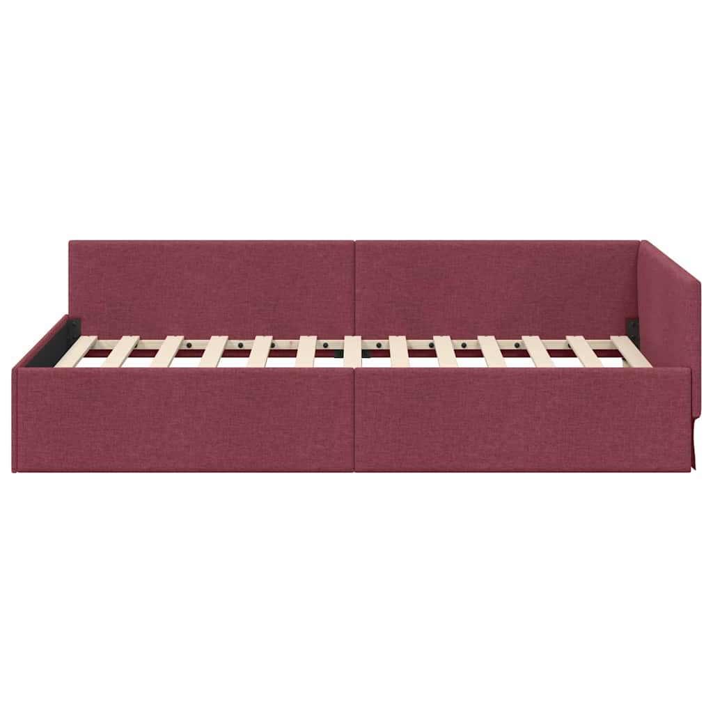 vidaXL Cornice del letto ad angolo con testiera Rosso vino 90 x 190 cm