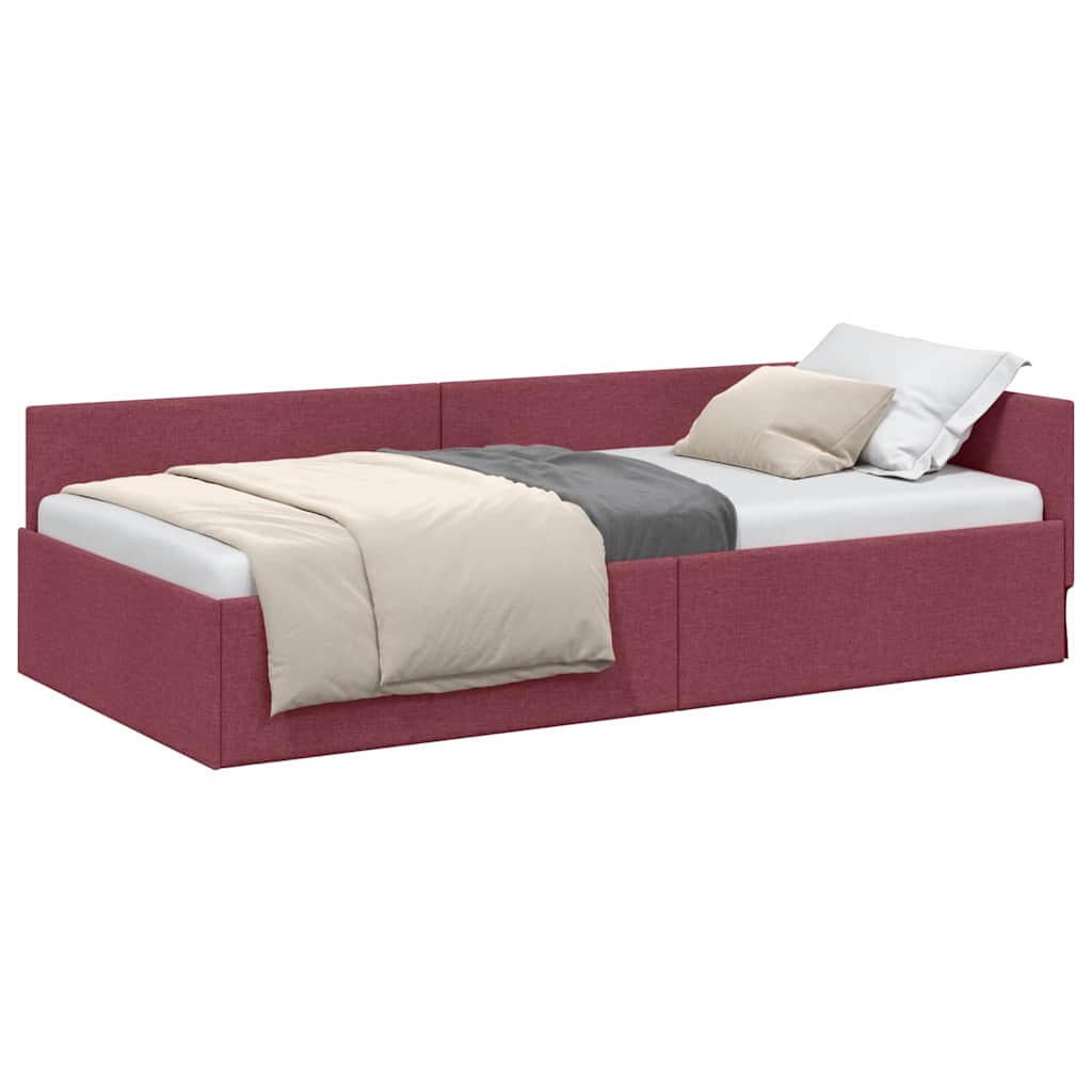 vidaXL Cornice del letto ad angolo con testiera Rosso vino 90 x 190 cm