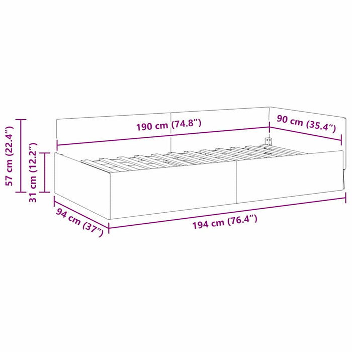 vidaXL Cornice del letto ad angolo Verde scuro 90 x 190 cm