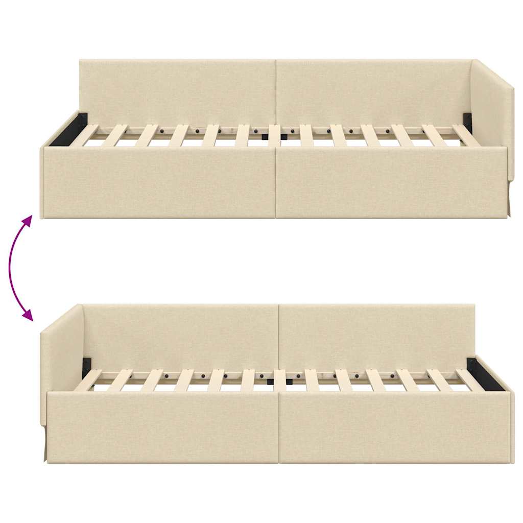 vidaXL Cornice del letto ad angolo con testiera Crema 90 x 190 cm