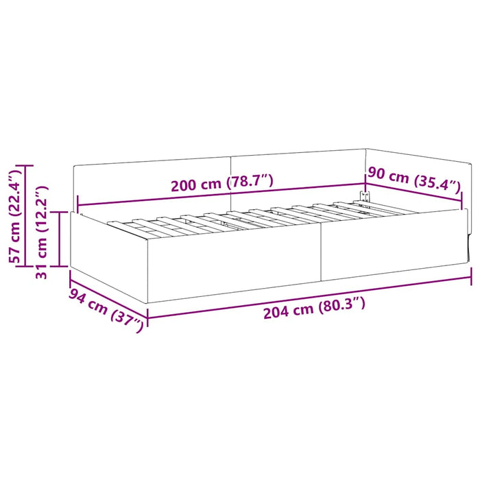 vidaXL Cornice del letto ad angolo Grigio scuro 90 x 200 cm