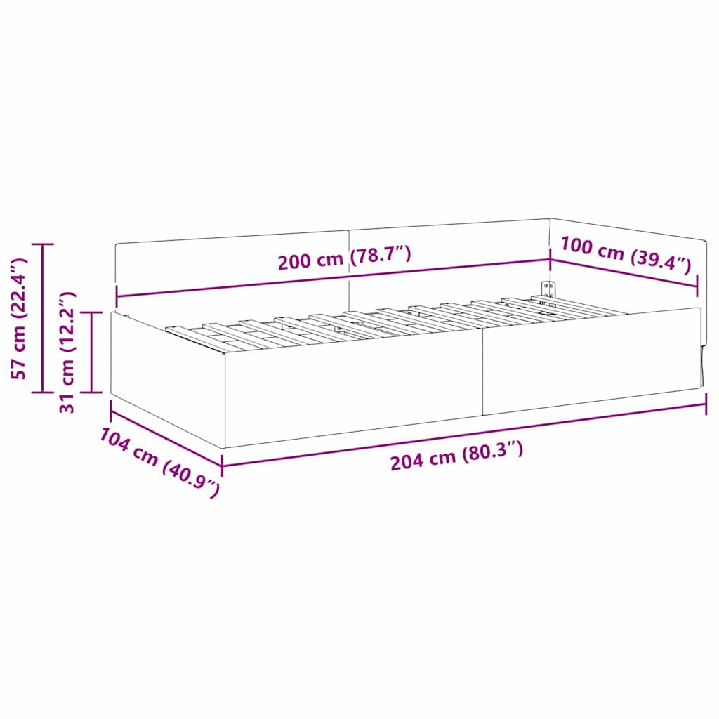 vidaXL Cornice del letto ad angolo Verde scuro 100 x 200 cm