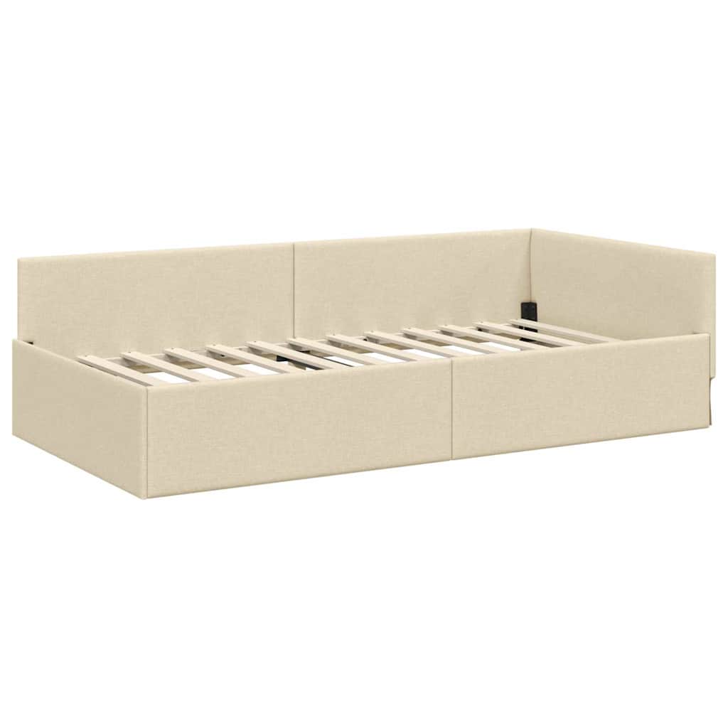 vidaXL Cornice del letto ad angolo con testiera Crema 100 x 200 cm