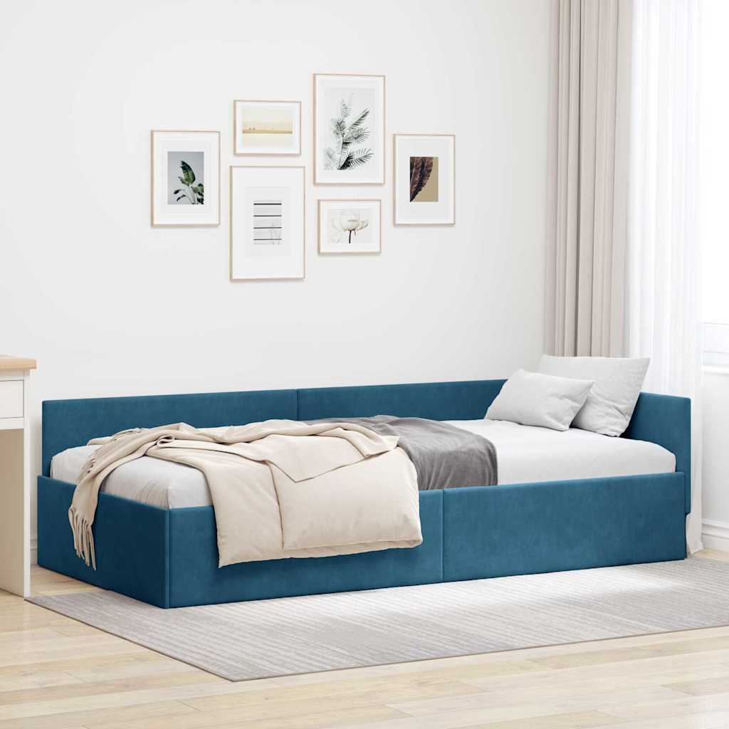 Cornice del letto ad angolo Blu 90 cm x 190 cm Velluto 42016070