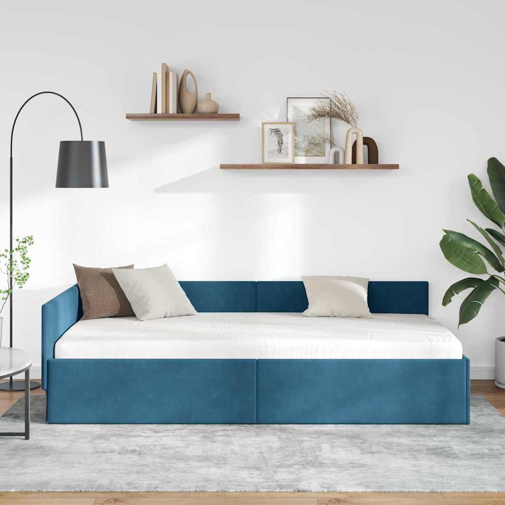 vidaXL Cornice del letto ad angolo Altro con testiera Blu 90 x 190 cm