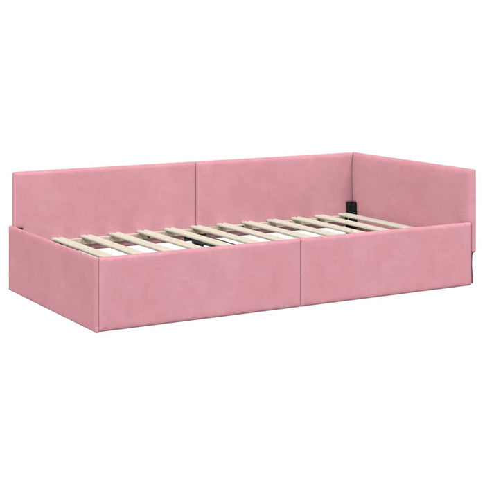 vidaXL Cornice del letto ad angolo Altro con testiera Rosa 90 x 190 cm
