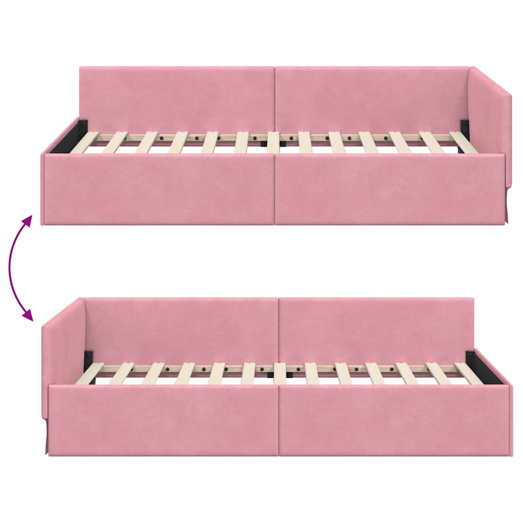 vidaXL Cornice del letto ad angolo Altro con testiera Rosa 90 x 190 cm