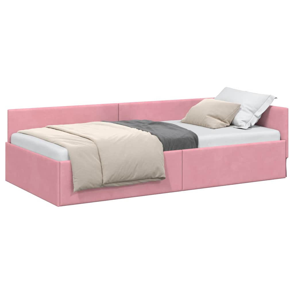 vidaXL Cornice del letto ad angolo Altro con testiera Rosa 90 x 190 cm