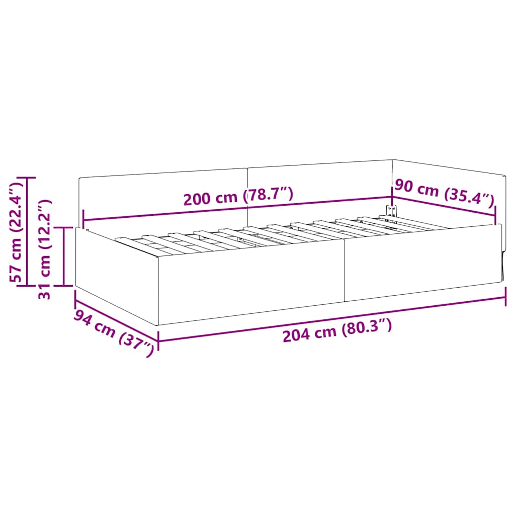 vidaXL Cornice del letto ad angolo Altro con testiera Blu 90 x 200 cm