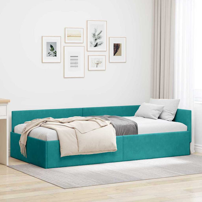 Cornice del letto ad angolo Turchese 100 cm x 200 cm Velluto 42016099