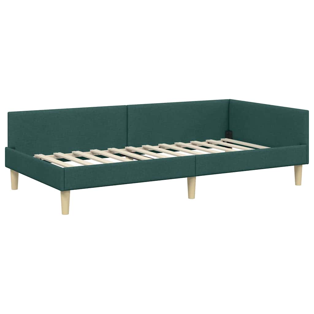 Cornice del letto ad angolo Verde Scuro 90 x 190 cm Tessuto 42016113