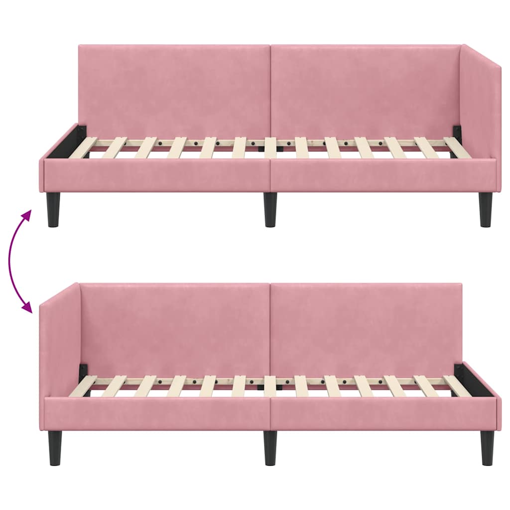 Cornice del letto ad angolo Rosa 80 cm x 200 cm Velluto 42016209