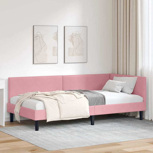 Cornice del letto ad angolo Rosa 90 cm x 190 cm Velluto 42016219
