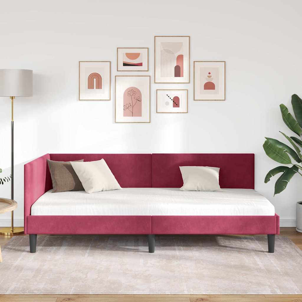 Cornice del letto ad angolo Rosso Vino 90 cm x 200 cm Velluto 42016230