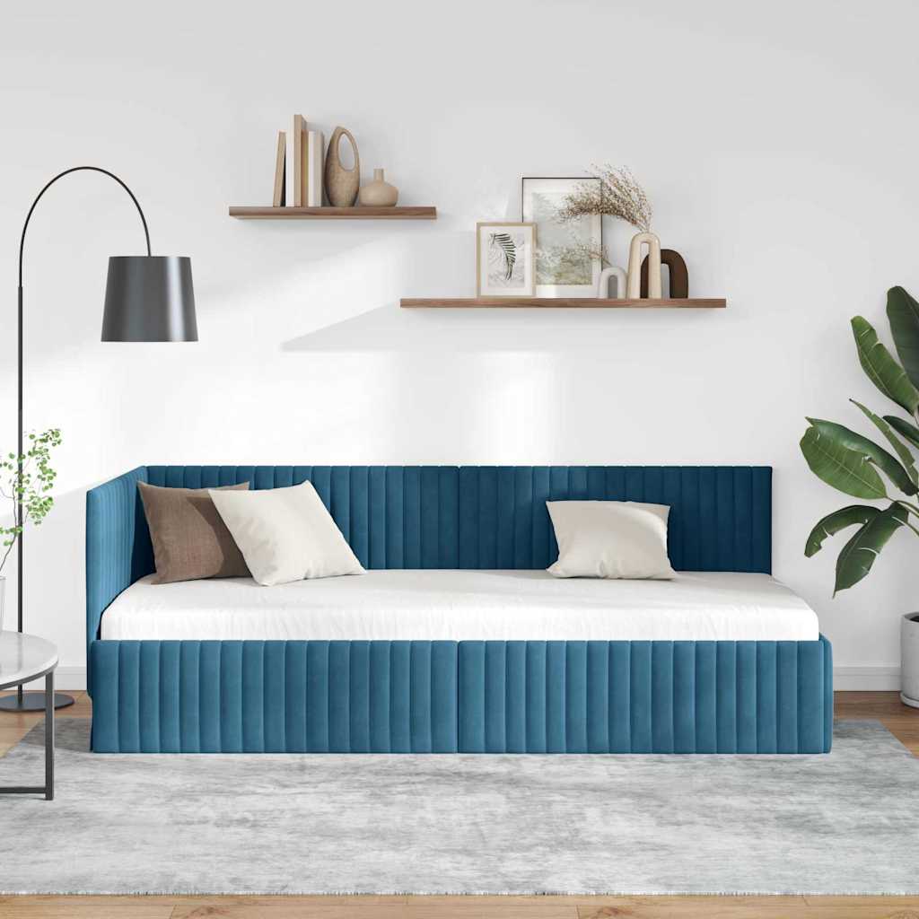 Cornice del letto ad angolo Blu 80 cm x 200 cm Velluto