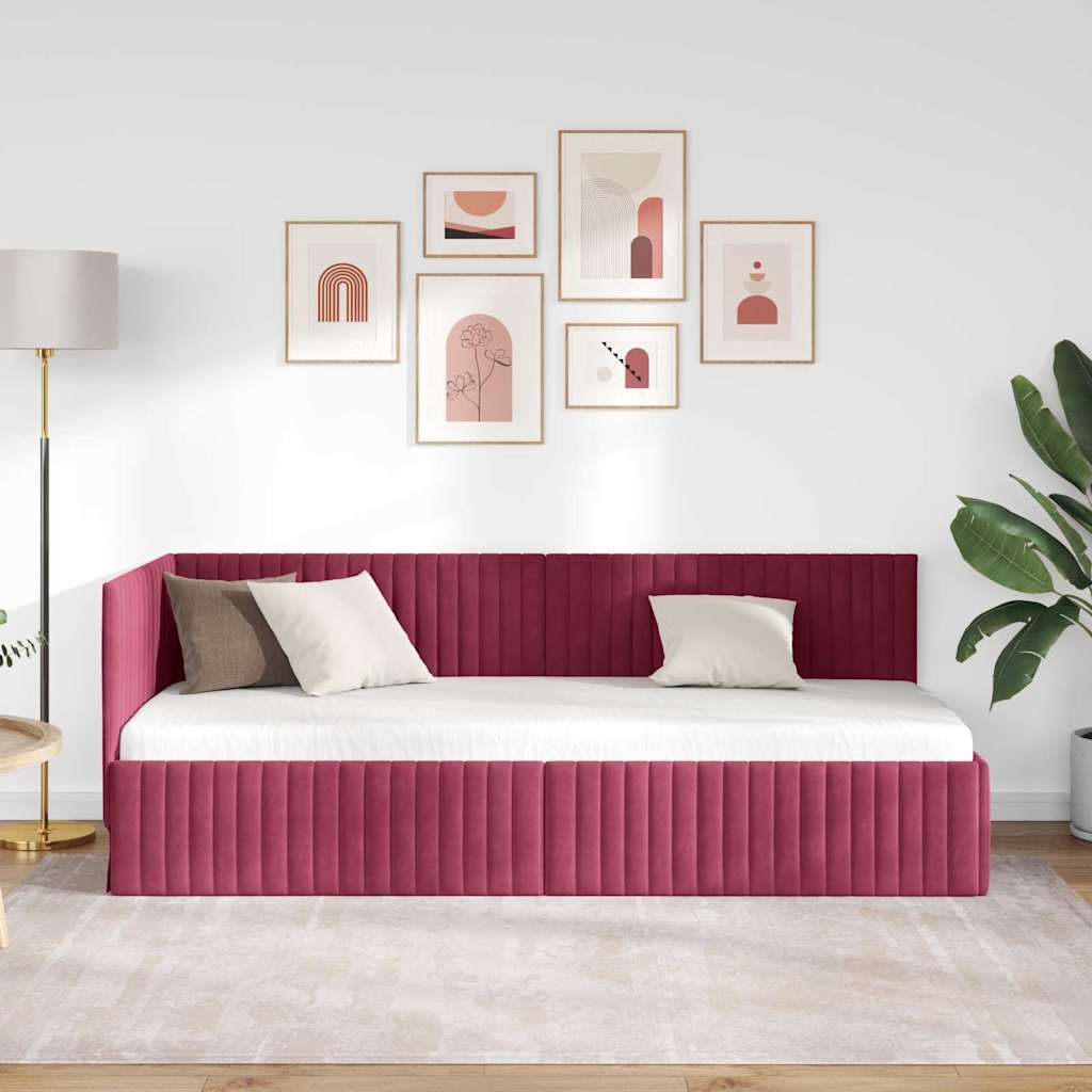 Cornice del letto ad angolo Rosso Vino 80 cm x 200 cm Velluto