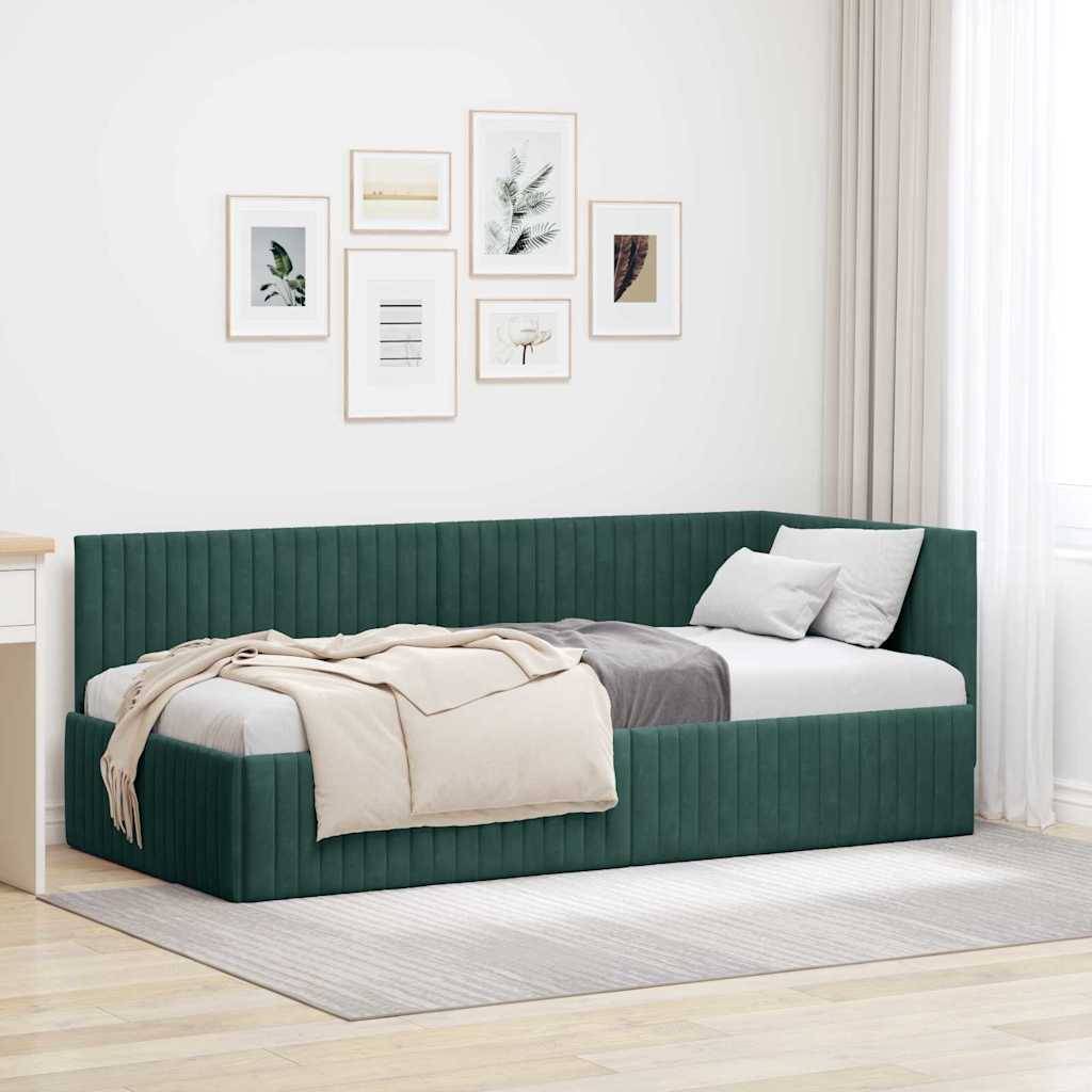 Cornice del letto ad angolo Verde Scuro 90 cm x 190 cm Velluto 42016258
