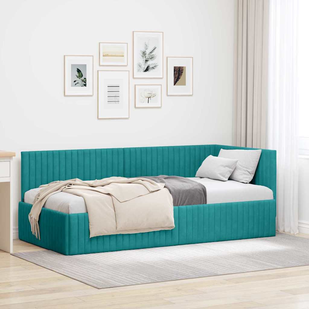 Cornice del letto ad angolo Turchese 90 cm x 190 cm Velluto