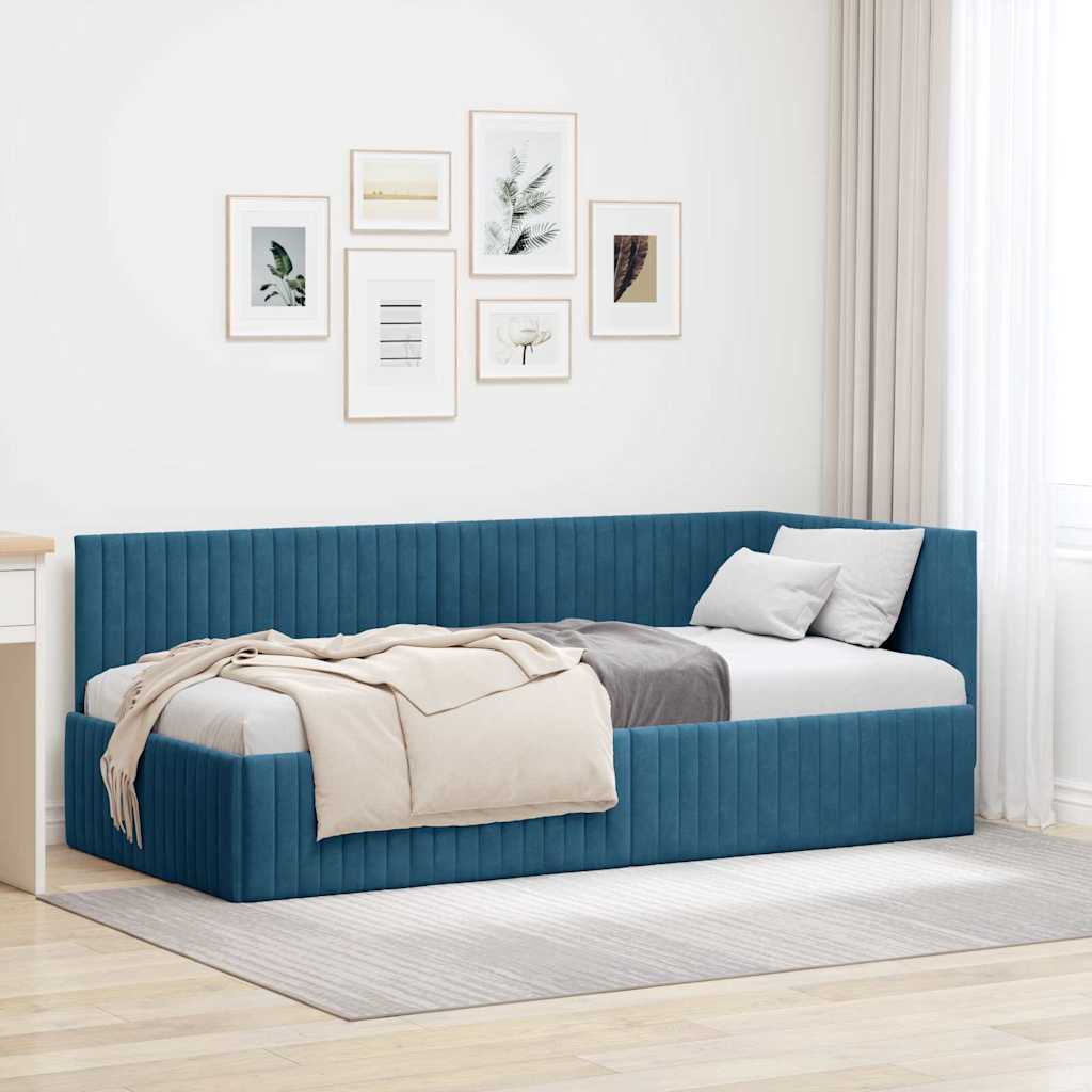Cornice del letto ad angolo Blu 90 cm x 200 cm Velluto