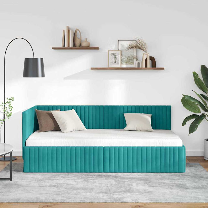 Cornice del letto ad angolo Turchese 90 cm x 200 cm Velluto 42016274