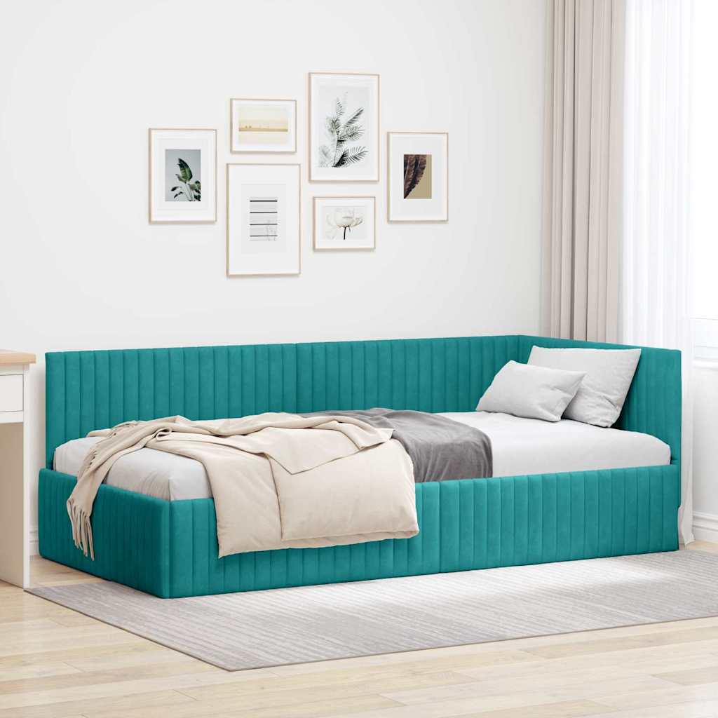 Cornice del letto ad angolo Turchese 100 cm x 200 cm Velluto 42016284