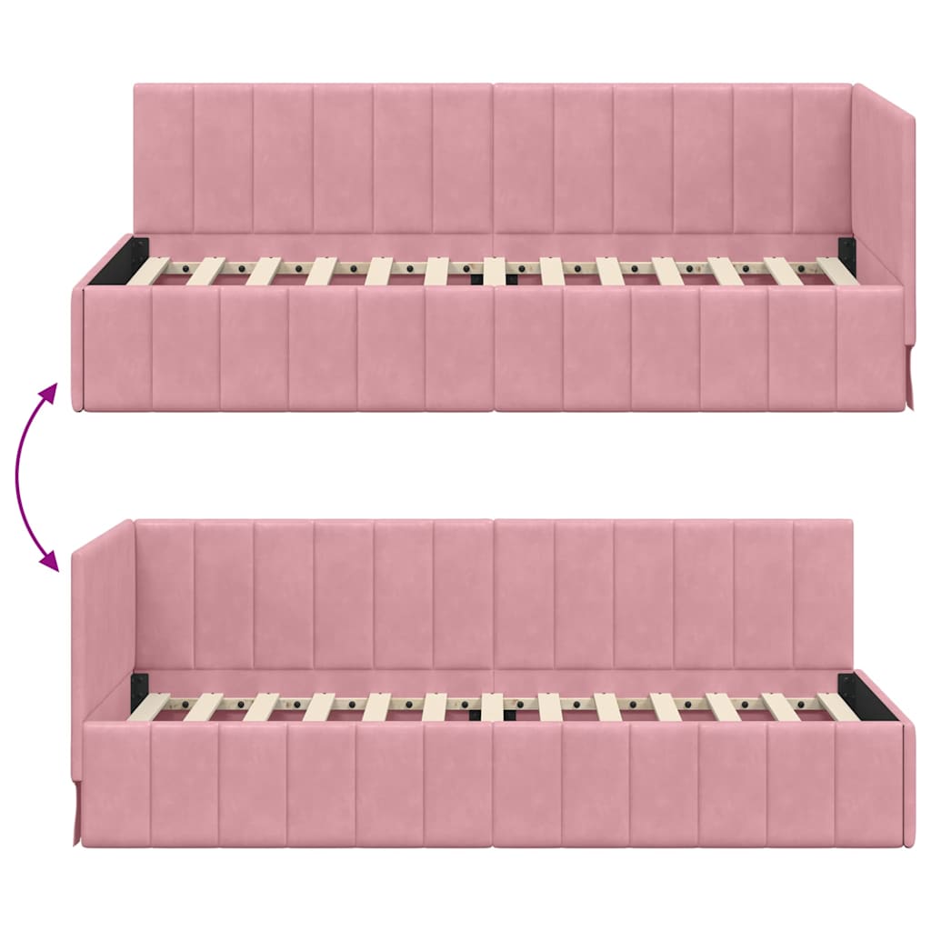 Cornice del letto ad angolo Rosa 80 cm x 200 cm Velluto 42016290