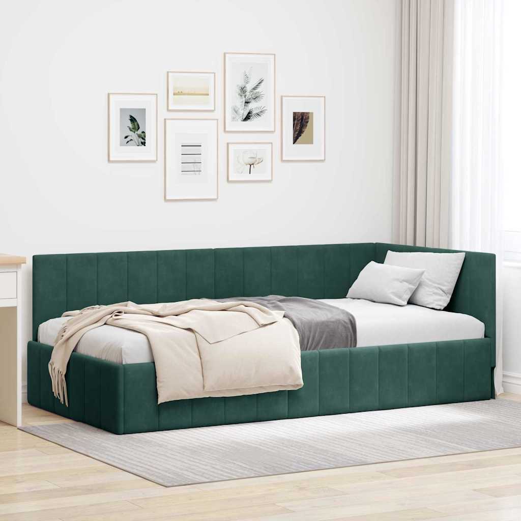 Cornice del letto ad angolo Verde Scuro 90 cm x 190 cm Velluto 42016299