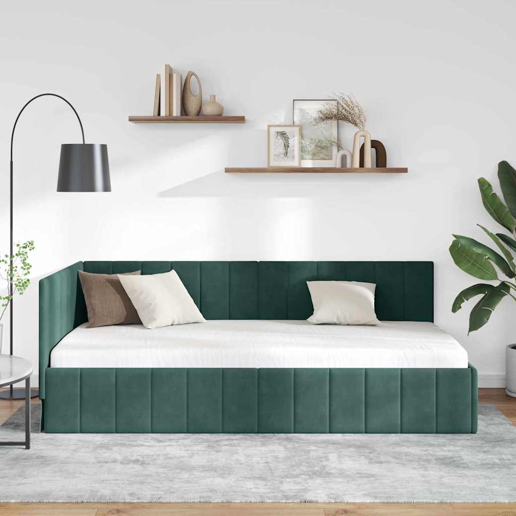 vidaXL Cornice del letto ad angolo Verde scuro 90 x 190 cm Velluto