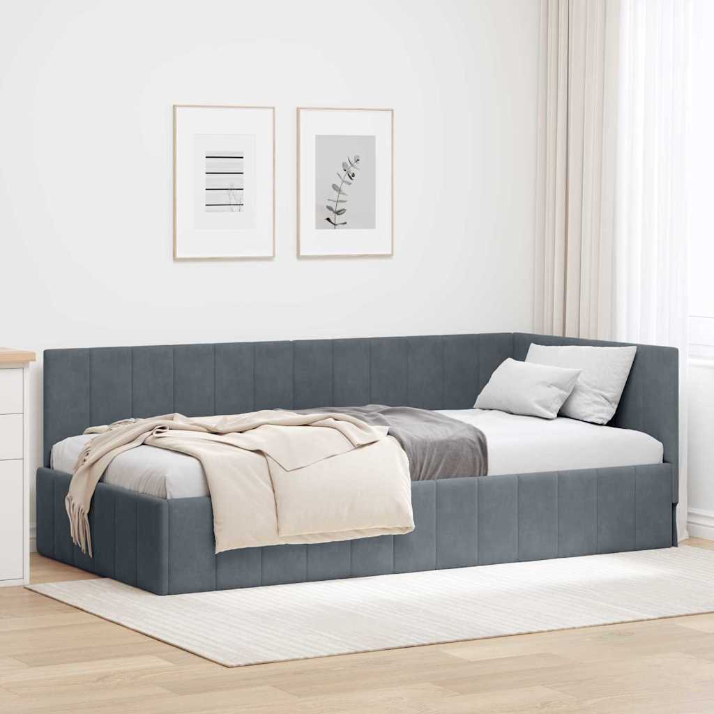 Cornice del letto ad angolo Grigio scuro 90 cm x 200 cm Velluto 42016308