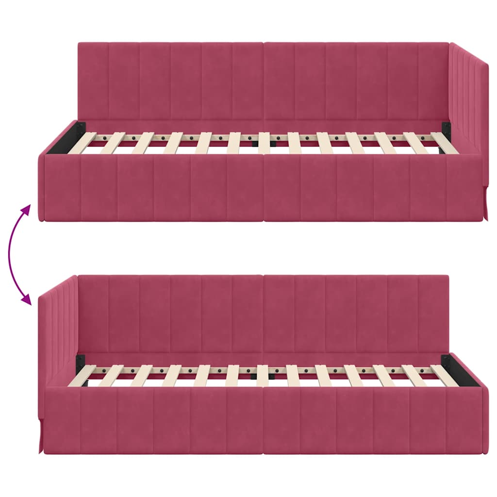 Cornice del letto ad angolo Rosso Vino 100 cm x 200 cm Velluto 42016321