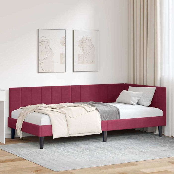Cornice del letto ad angolo Rosso Vino 90 cm x 190 cm Velluto 42016342