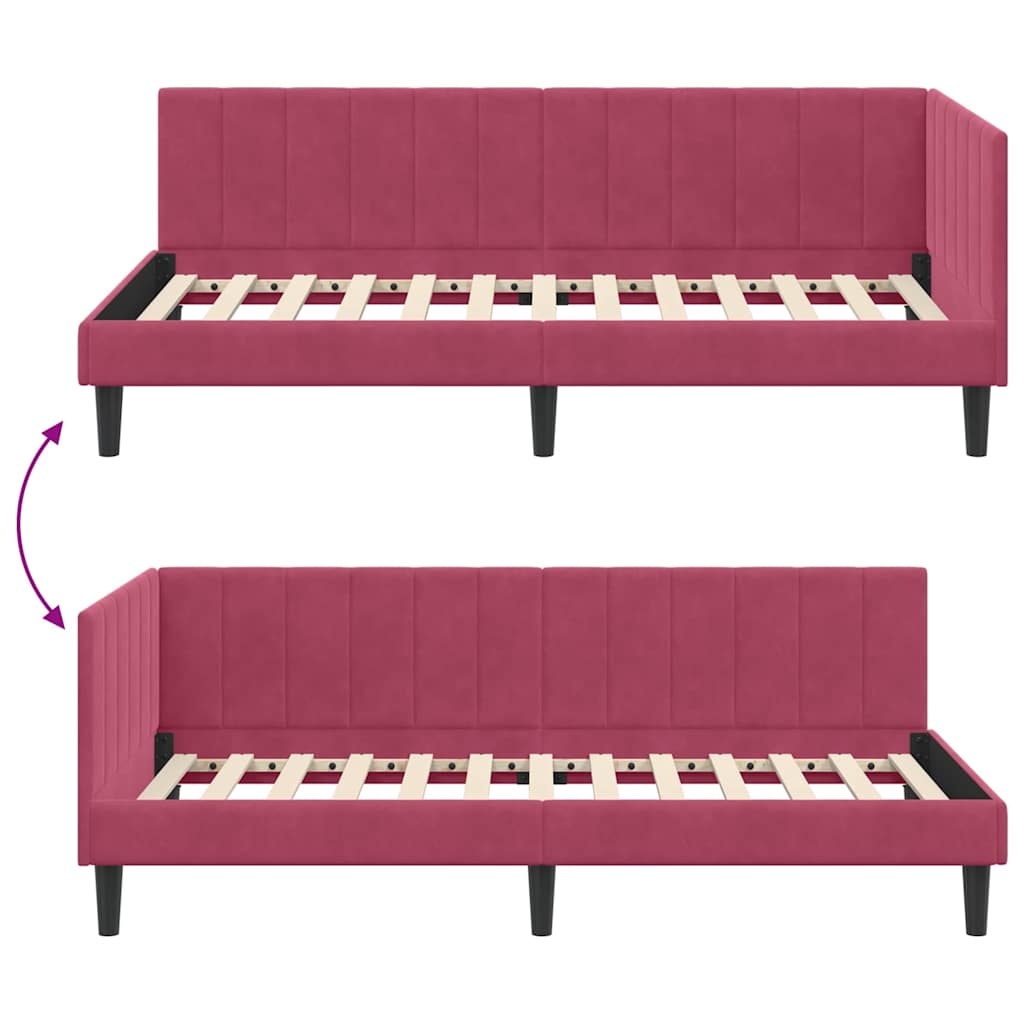 Cornice del letto ad angolo Rosso Vino 90 cm x 190 cm Velluto 42016342