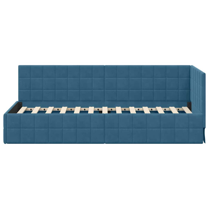 Cornice del letto ad angolo Blu 80 cm x 200 cm Velluto