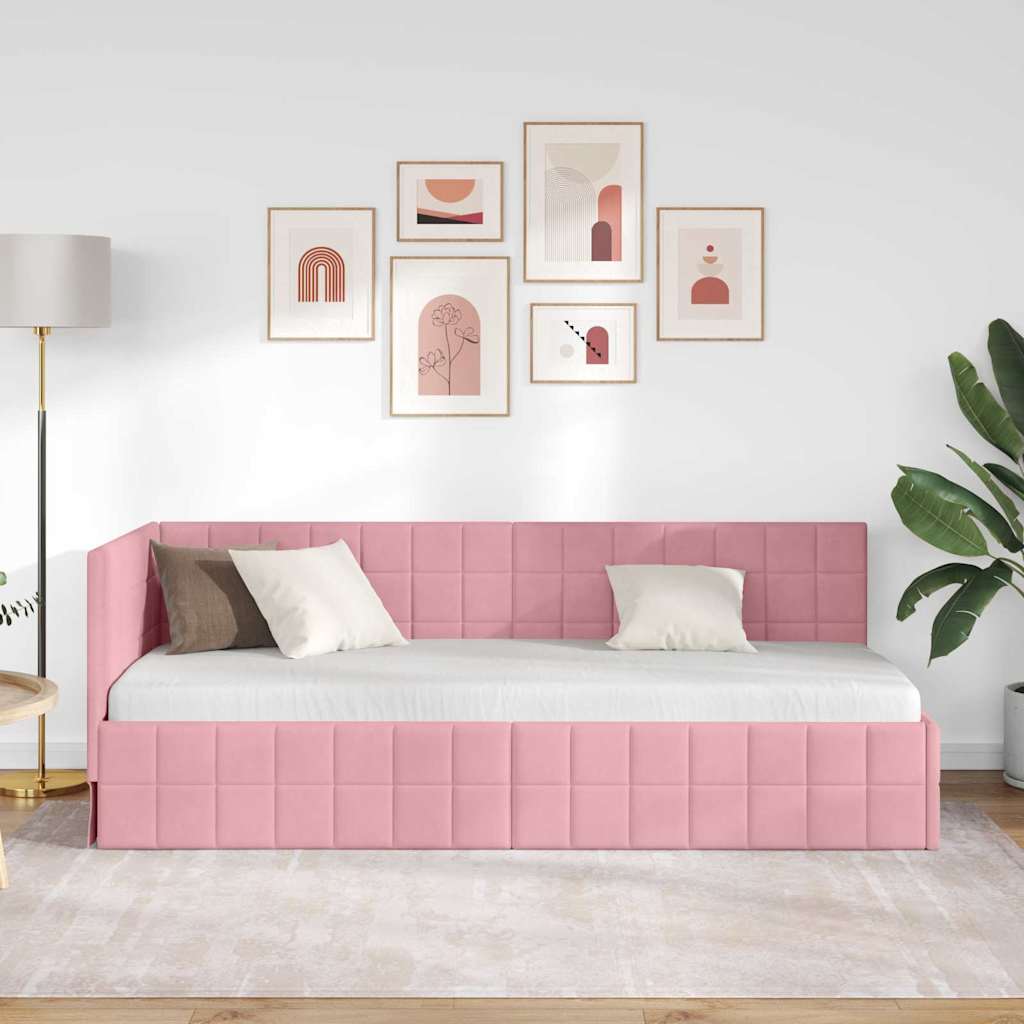 Cornice del letto ad angolo Rosa 80 cm x 200 cm Velluto