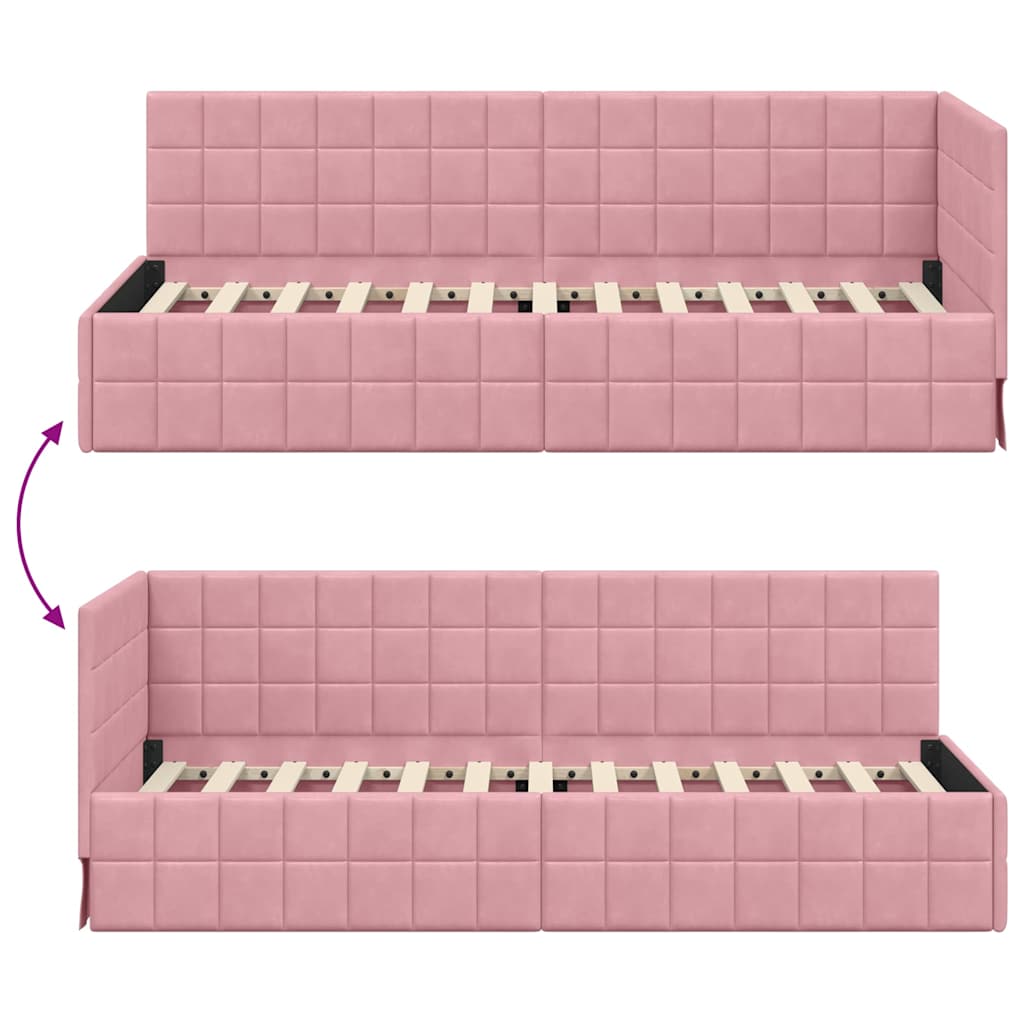 Cornice del letto ad angolo Rosa 80 cm x 200 cm Velluto 42016371