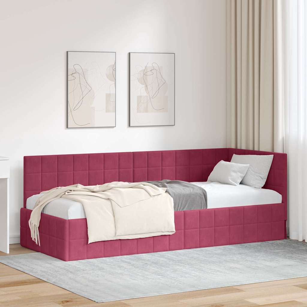 Cornice del letto ad angolo Rosso Vino 80 cm x 200 cm Velluto