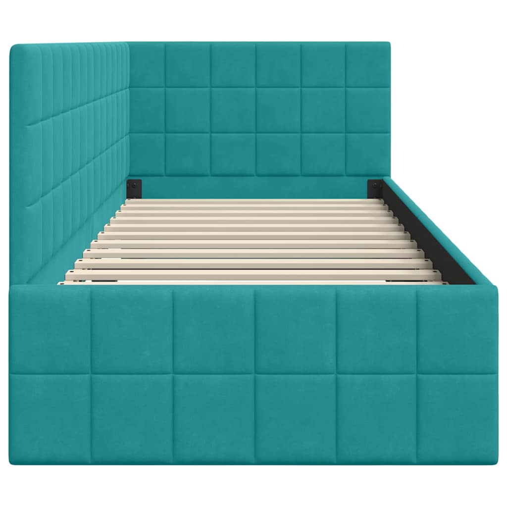Cornice del letto ad angolo Turchese 80 cm x 200 cm Velluto