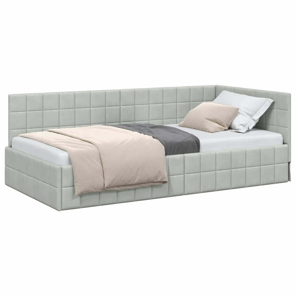 vidaXL Cornice del letto ad angolo Grigio chiaro 90 x 190 cm Velluto