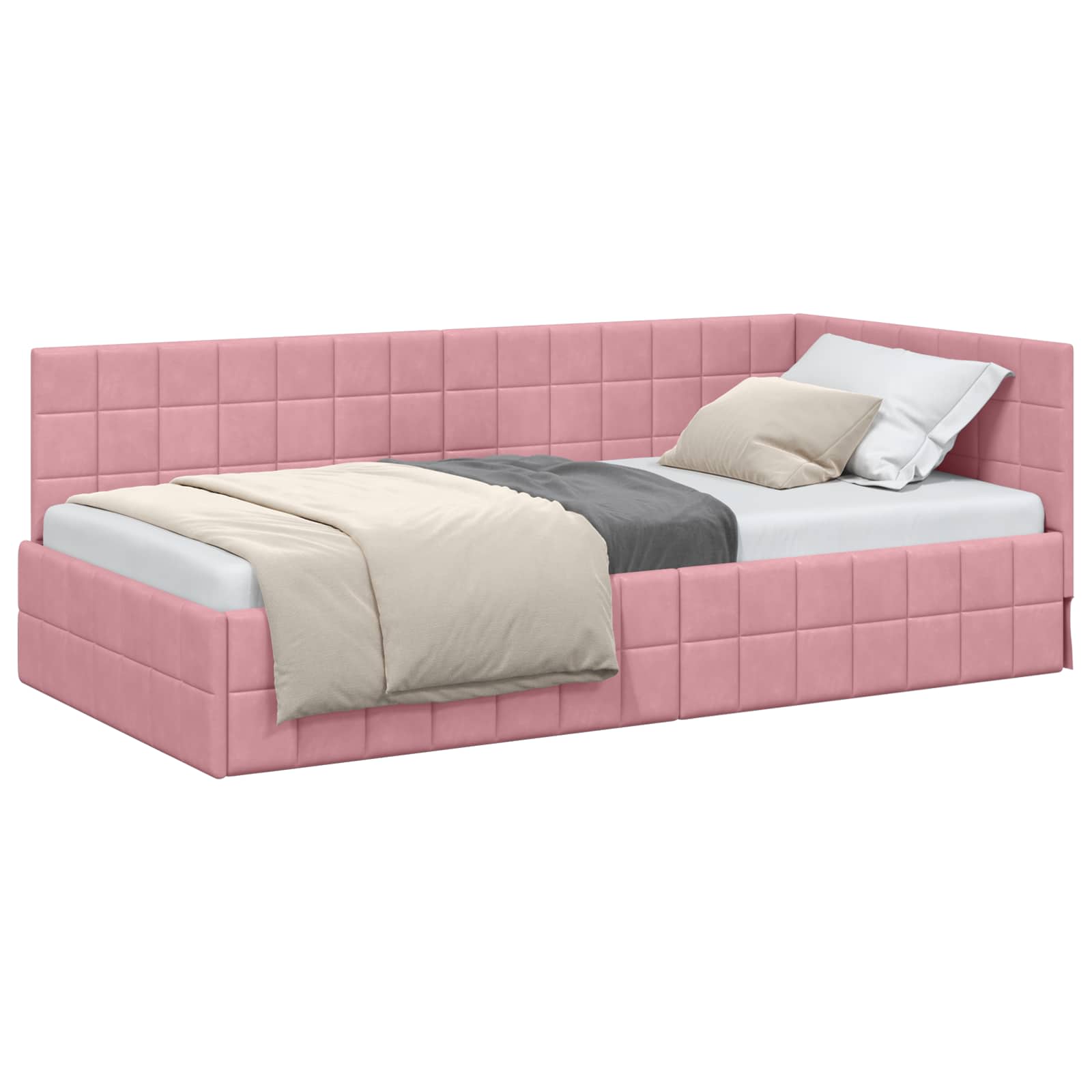 Cornice del letto ad angolo Rosa 90 cm x 190 cm Velluto 42016381